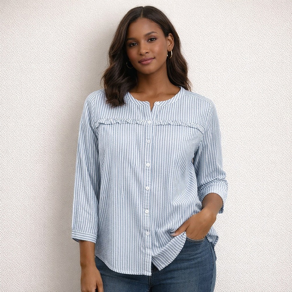 Old Navy- Striped Ruffle-Yoke Twill Shirt for Girls Size L(10-12)